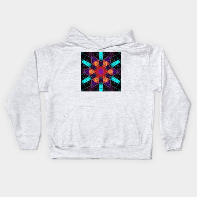 Mosaic Kaleidoscope Flower Blue Red Purple and Orange Kids Hoodie by WormholeOrbital